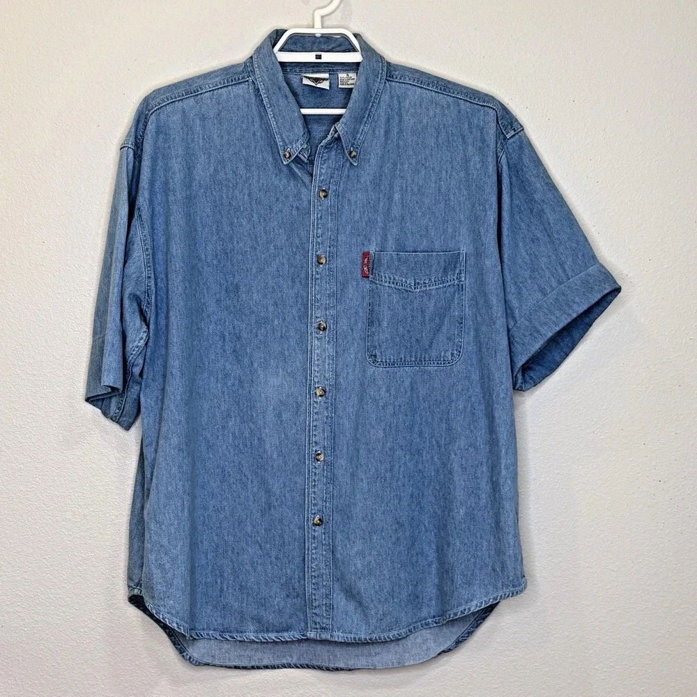 Vintage Denim Looney Tunes Acme Clothing Co. Embroidered Button Up Shirt Size XL